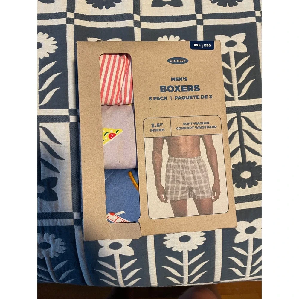 Old Navy Mens OG Boxers 3-Pack Pizza Burger Food Print Red Stripe XXL NIB